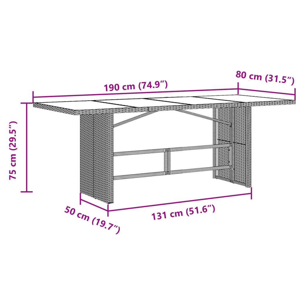 Gartentisch Mit Platte 190X80X75 Cm Poly Rattan