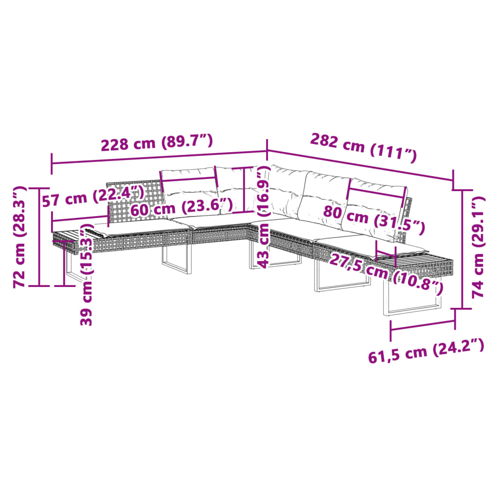 Gartensofa In L-Form Mit Kissen Poly Rattan Und Akazie