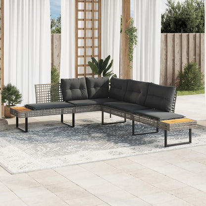 Gartensofa In L-Form Mit Kissen Poly Rattan Und Akazie