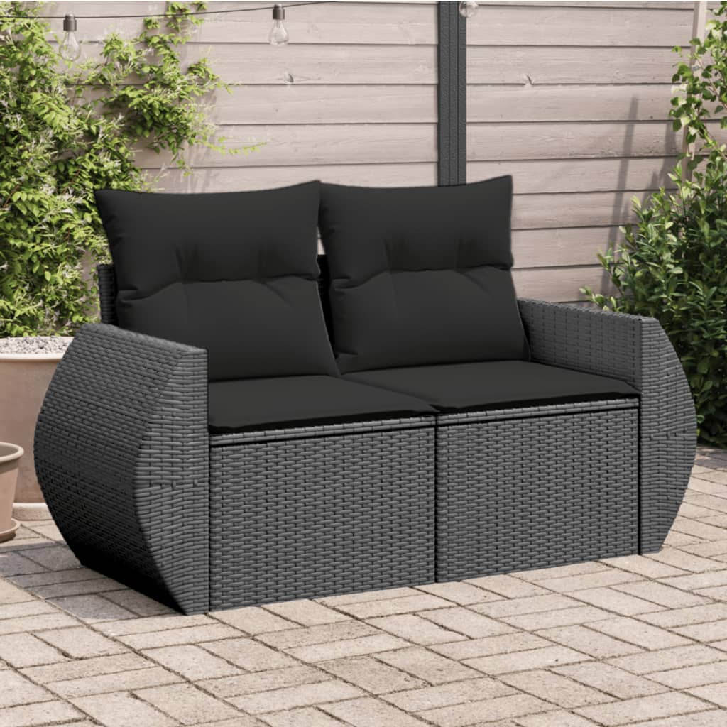 Gartensofa Mit Kissen 2-Sitzer Hell Poly Rattan