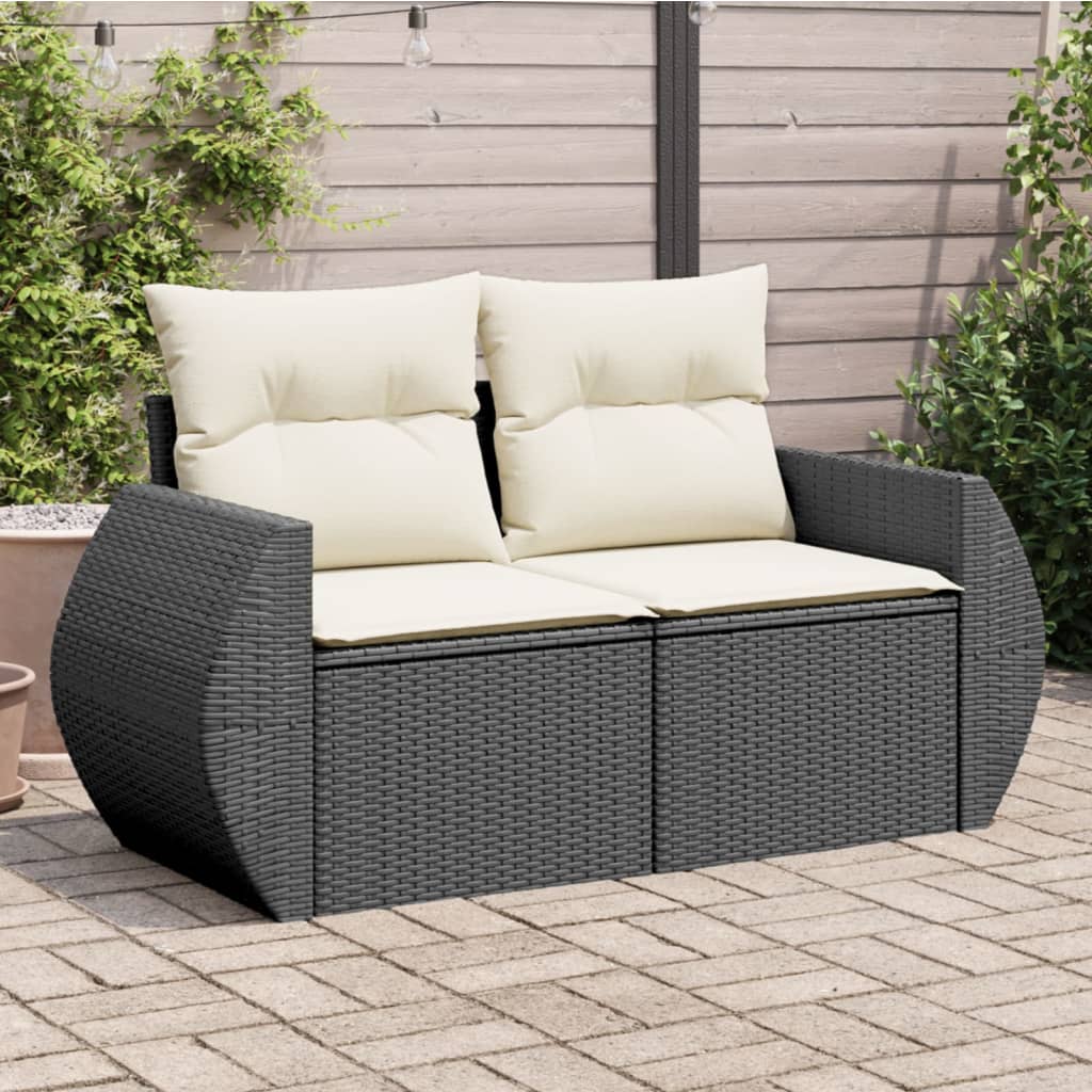 Gartensofa Mit Kissen 2-Sitzer Hell Poly Rattan