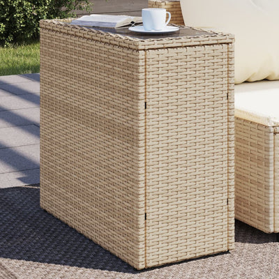 Garten-Beistelltisch Mit Glasplatte 58X27,5X55 Cm Poly Rattan