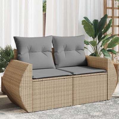 Gartensofa Mit Kissen 2-Sitzer Hell Poly Rattan