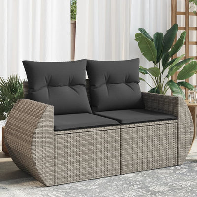 Gartensofa Mit Kissen 2-Sitzer Hell Poly Rattan