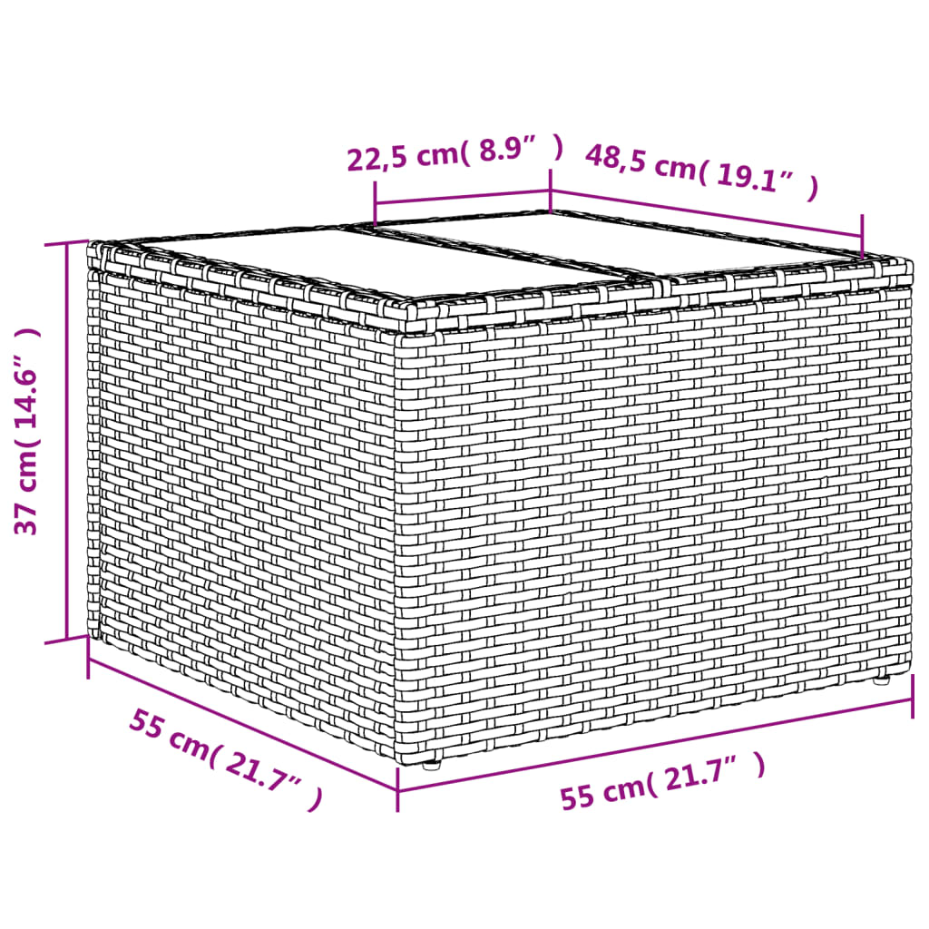 Gartentisch Mit Glasplatte 55X55X37 Cm Poly Rattan