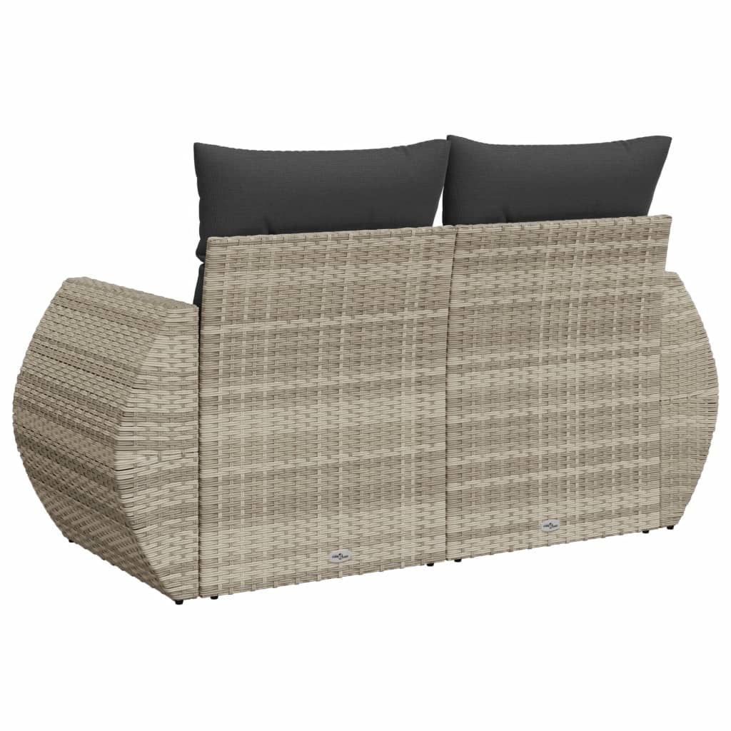 Gartensofa Mit Kissen 2-Sitzer Hell Poly Rattan