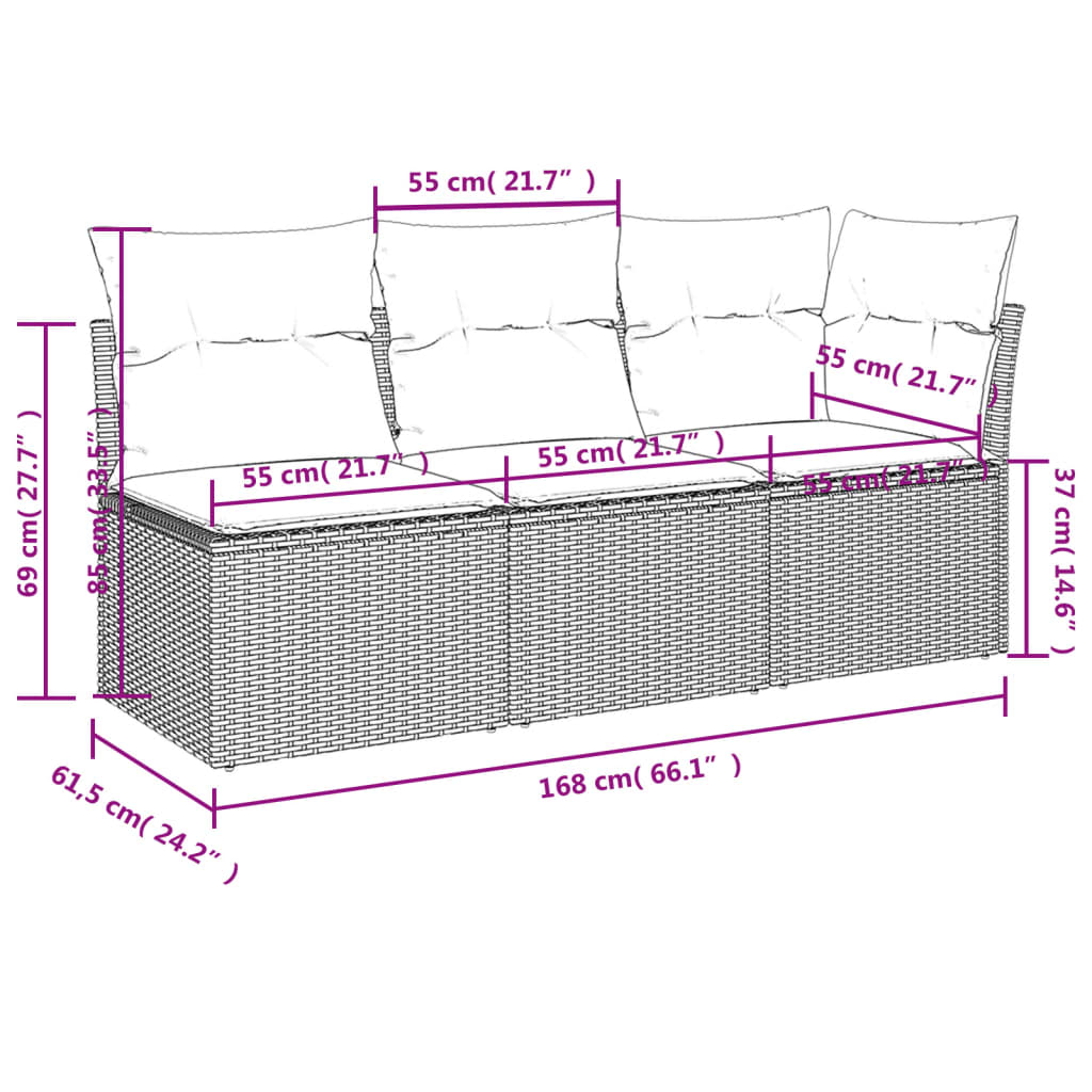 Gartensofa Mit Kissen 3-Sitzer Poly Rattan