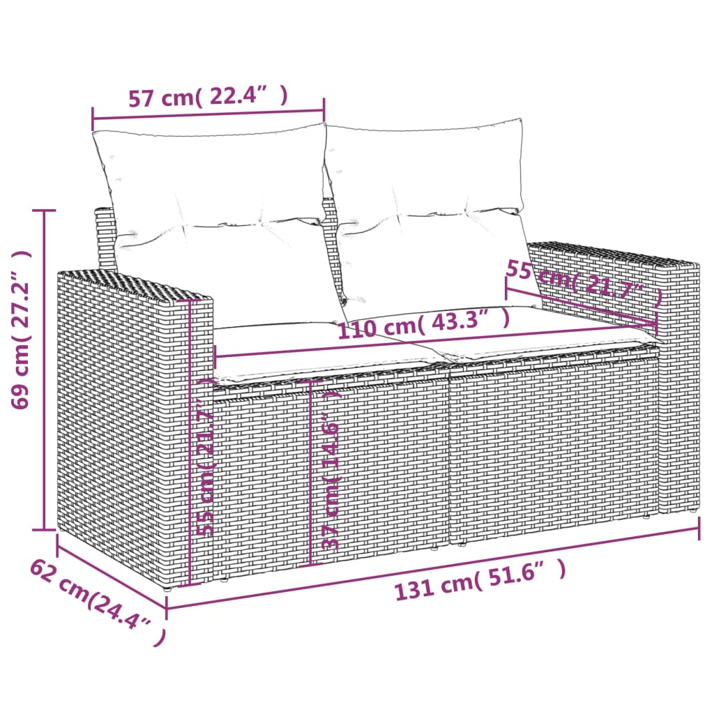 Gartensofa Mit Kissen 2-Sitzer Poly Rattan