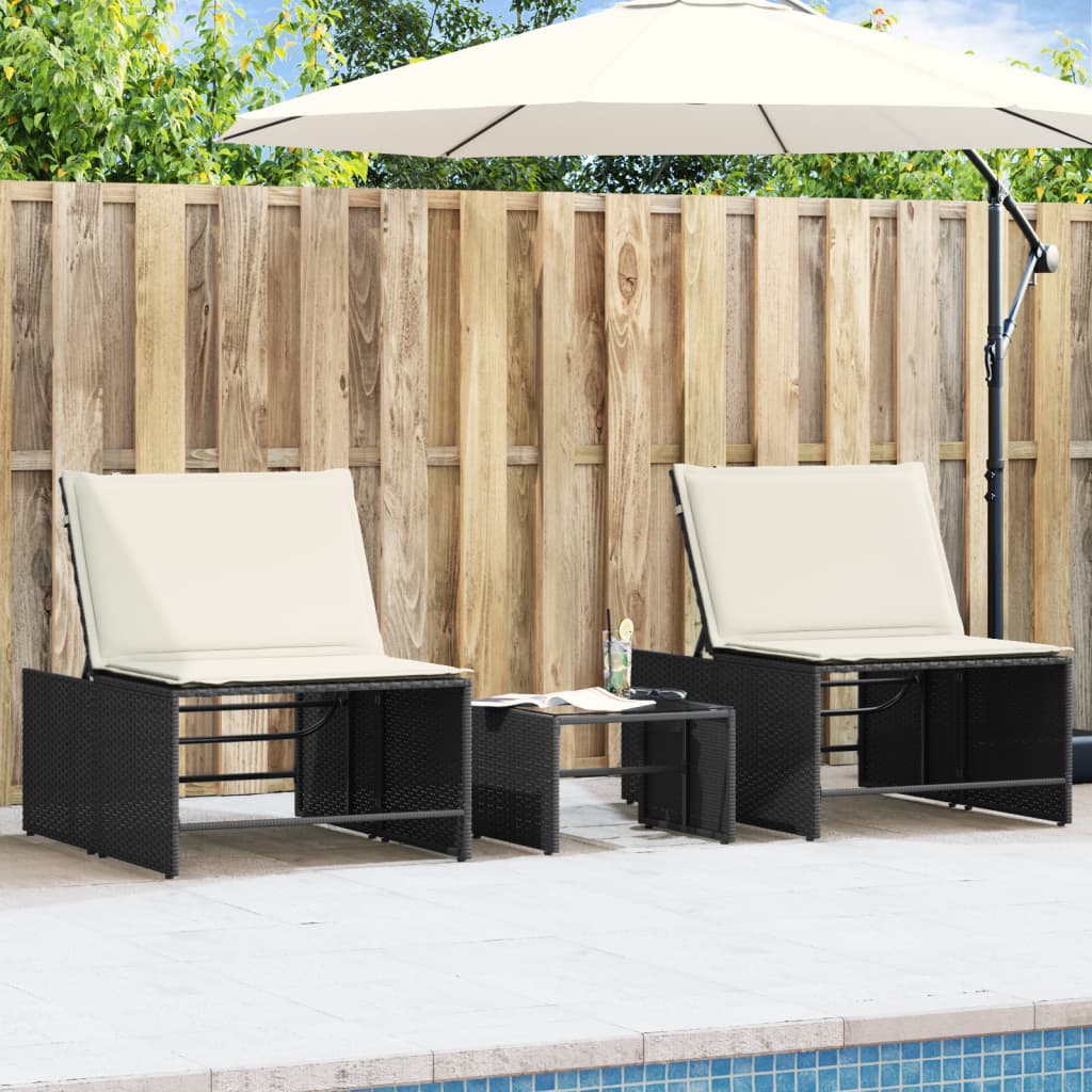 Sonnenliegen 2 Stk. Mit Tisch Beige Poly Rattan