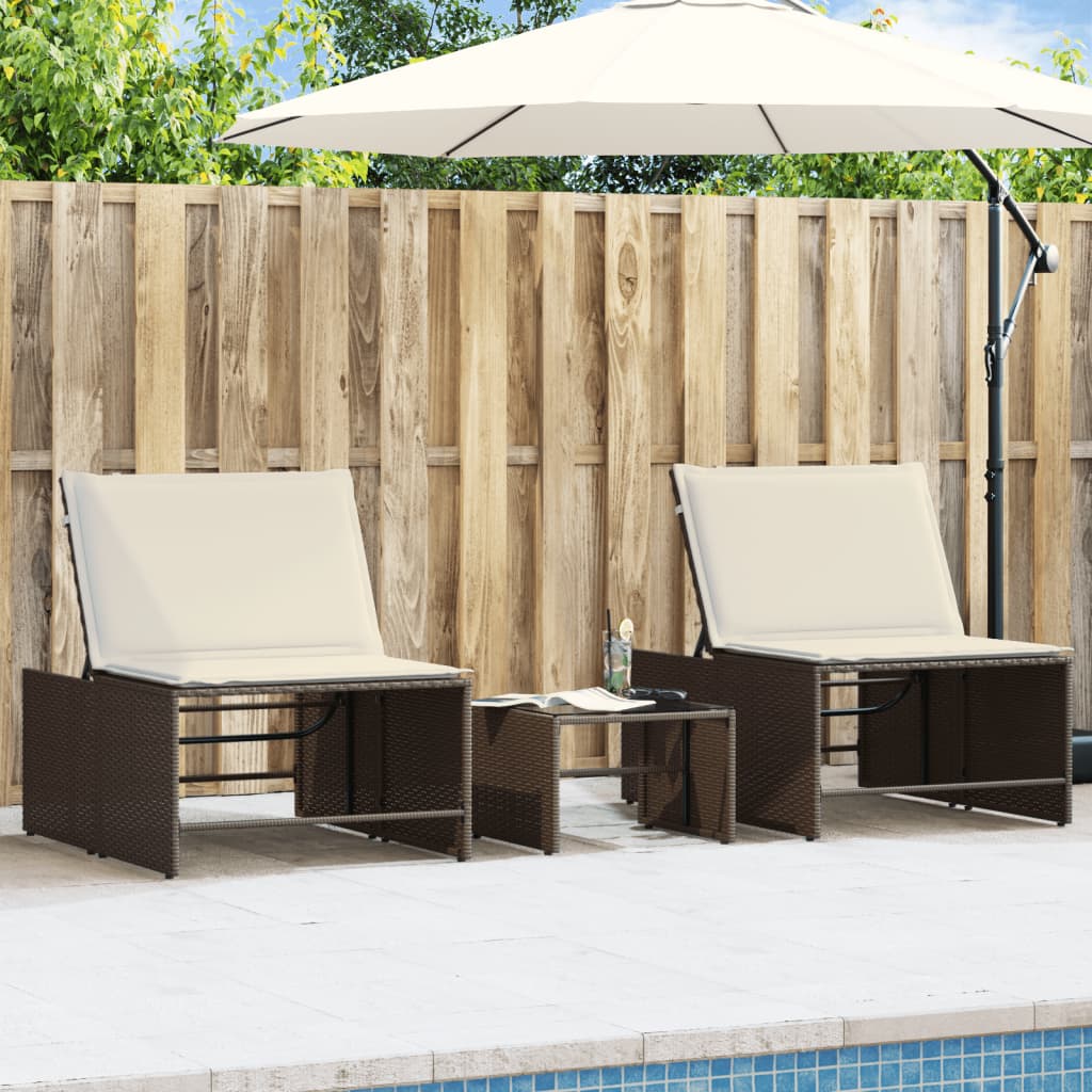 Sonnenliegen 2 Stk. Mit Tisch Beige Poly Rattan