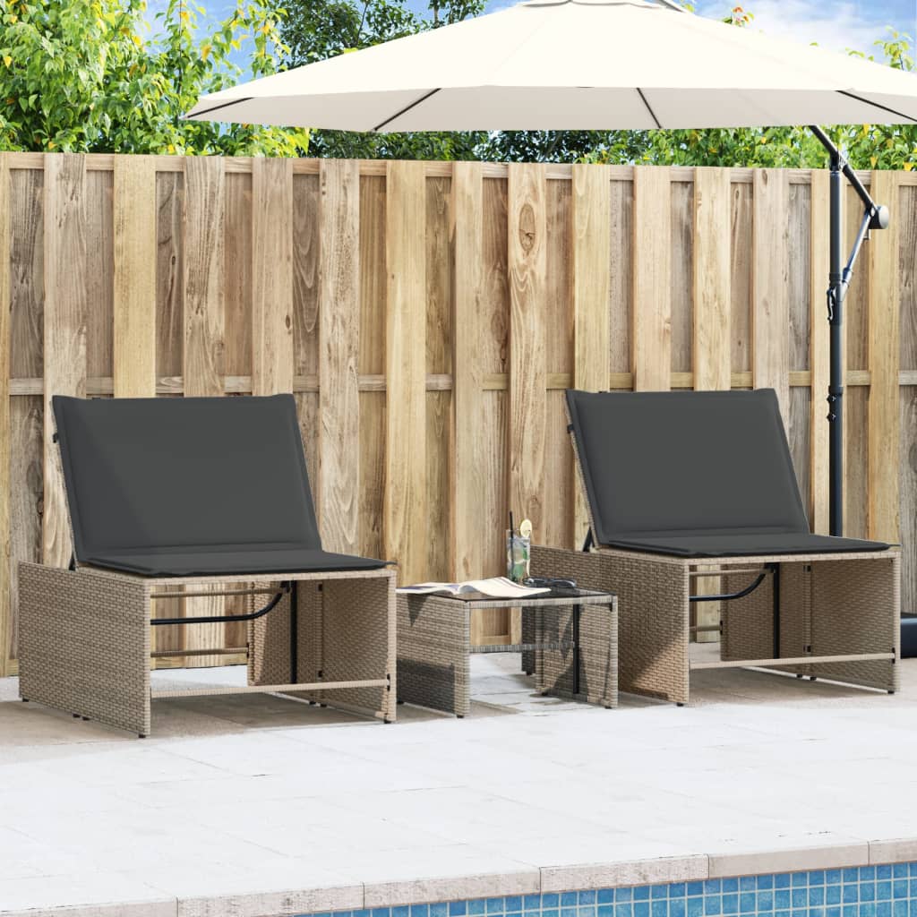 Sonnenliegen 2 Stk. Mit Tisch Beige Poly Rattan