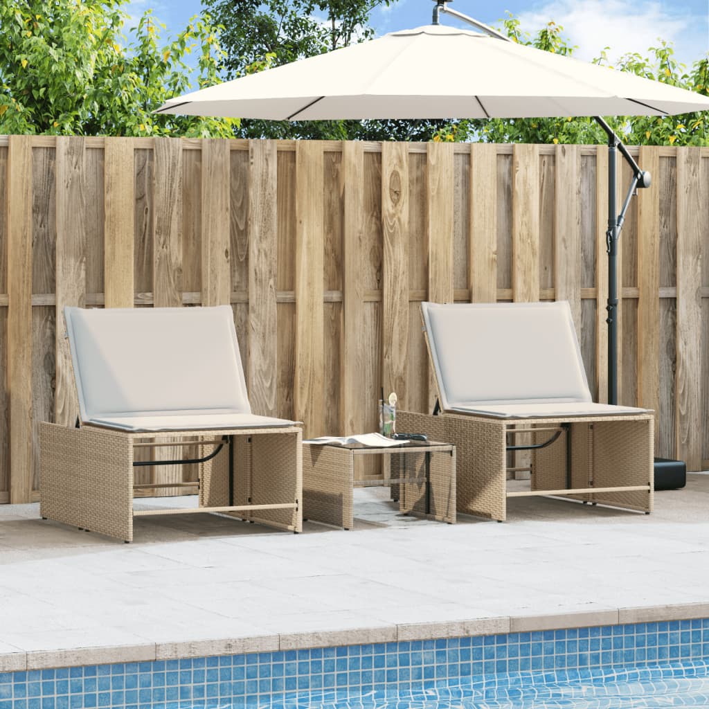 Sonnenliegen 2 Stk. Mit Tisch Beige Poly Rattan