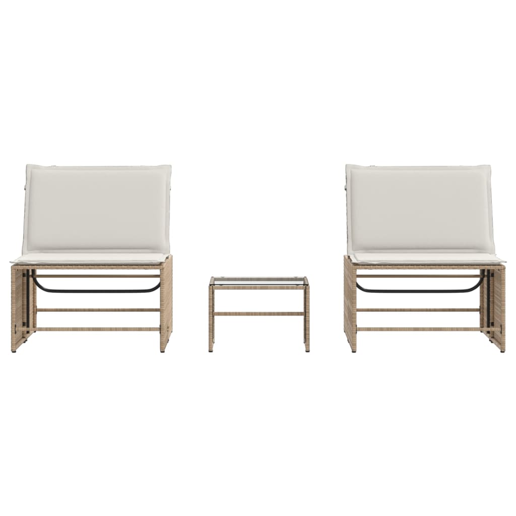 Sonnenliegen 2 Stk. Mit Tisch Beige Poly Rattan