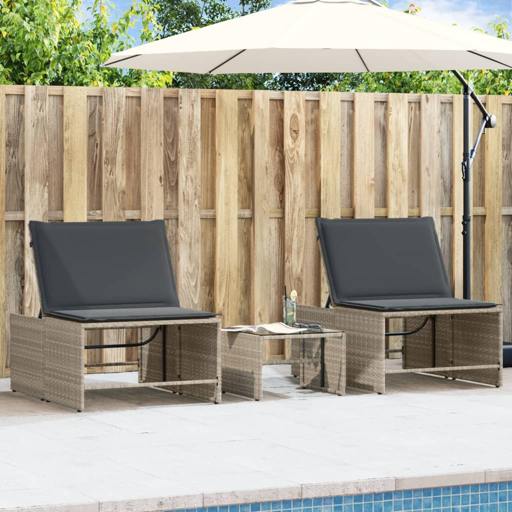 Sonnenliegen 2 Stk. Mit Tisch Beige Poly Rattan