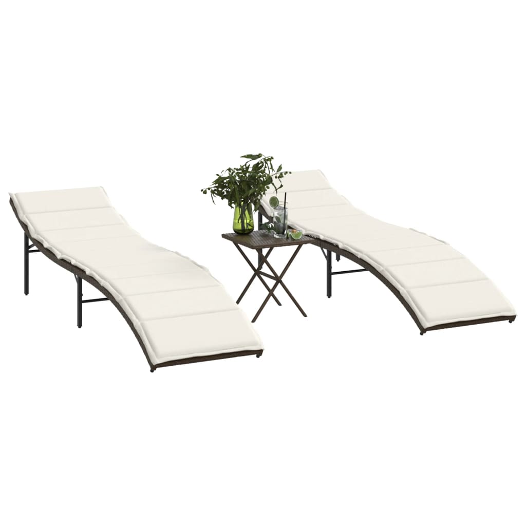 Sonnenliegen 2 Stk. Mit Tisch Poly Rattan