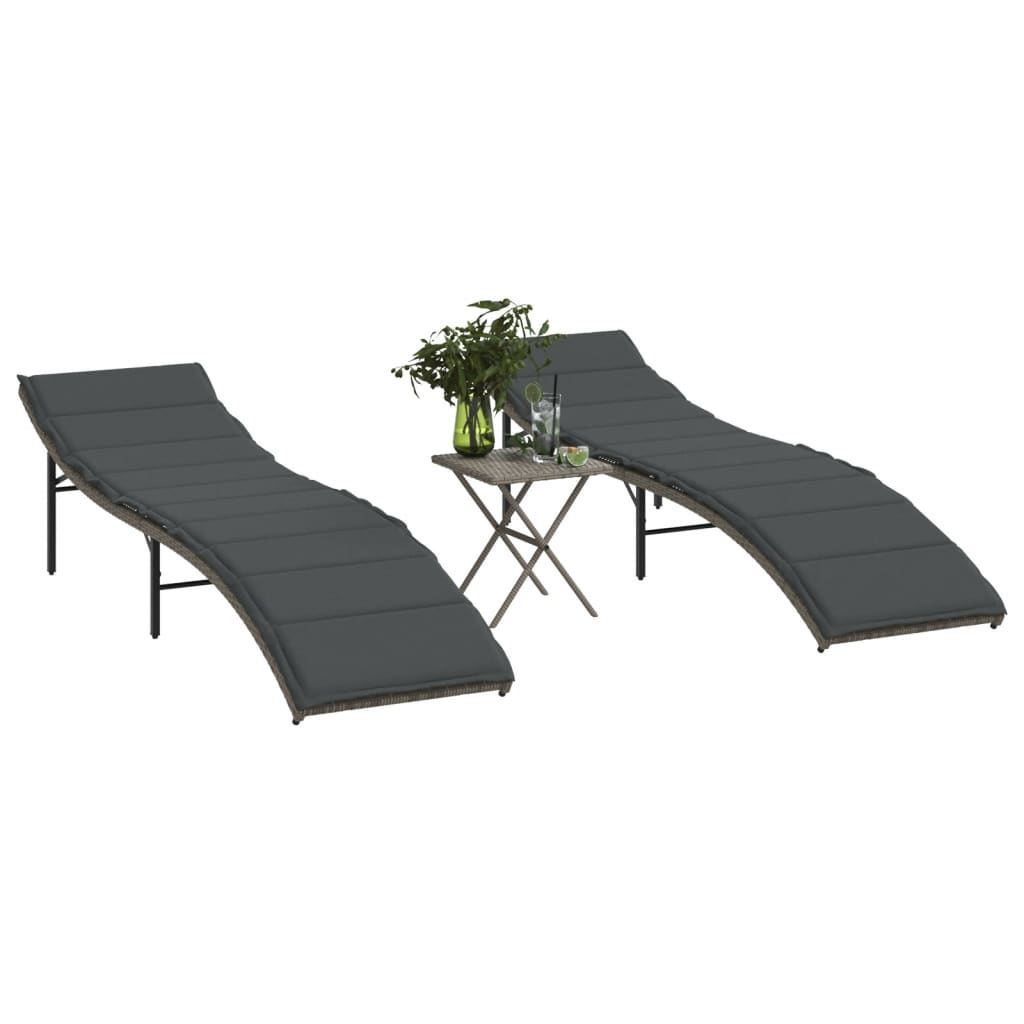 Sonnenliegen 2 Stk. Mit Tisch Poly Rattan