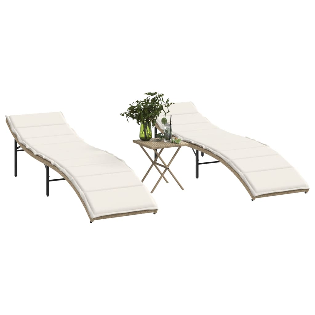 Sonnenliegen 2 Stk. Mit Tisch Poly Rattan