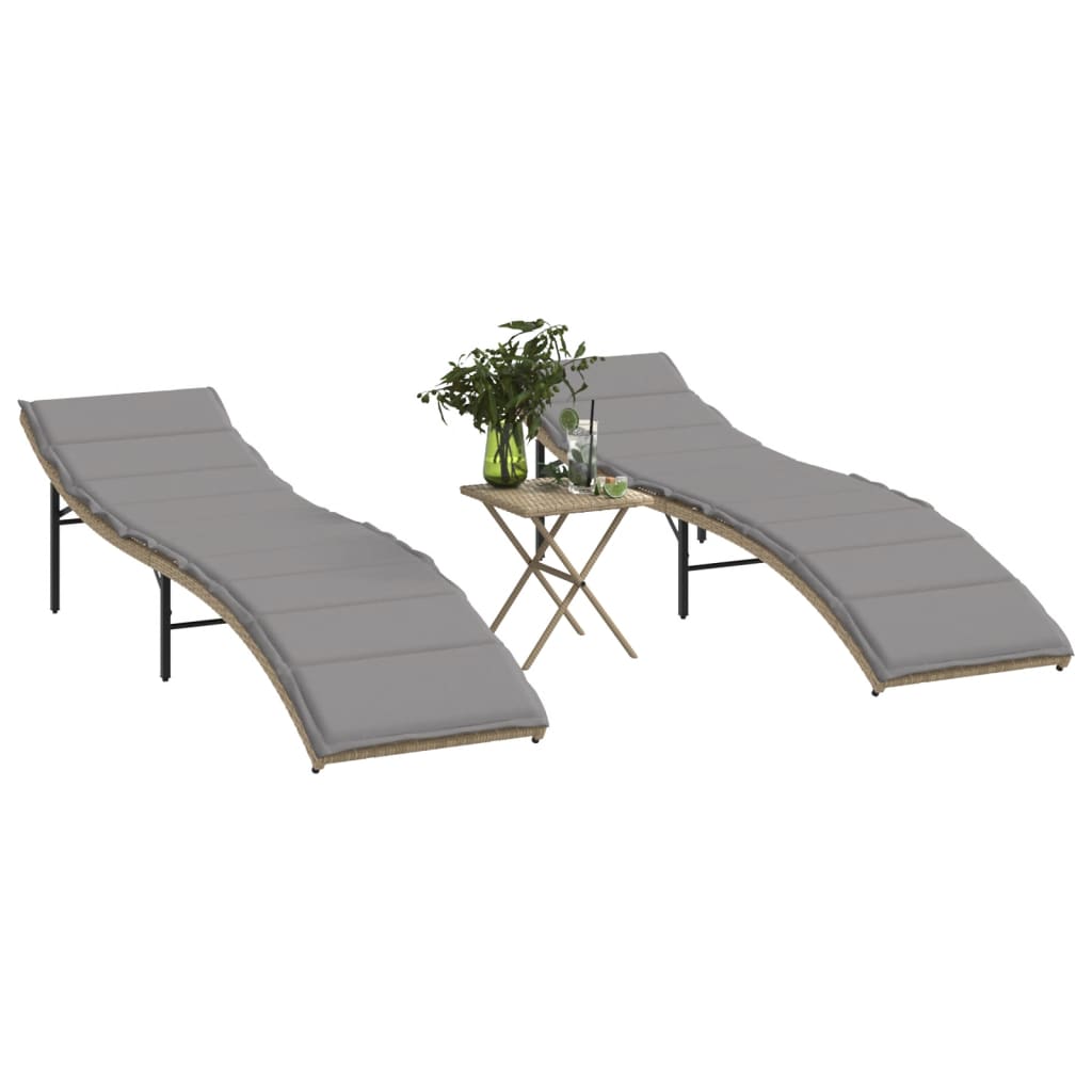 Sonnenliegen 2 Stk. Mit Tisch Poly Rattan