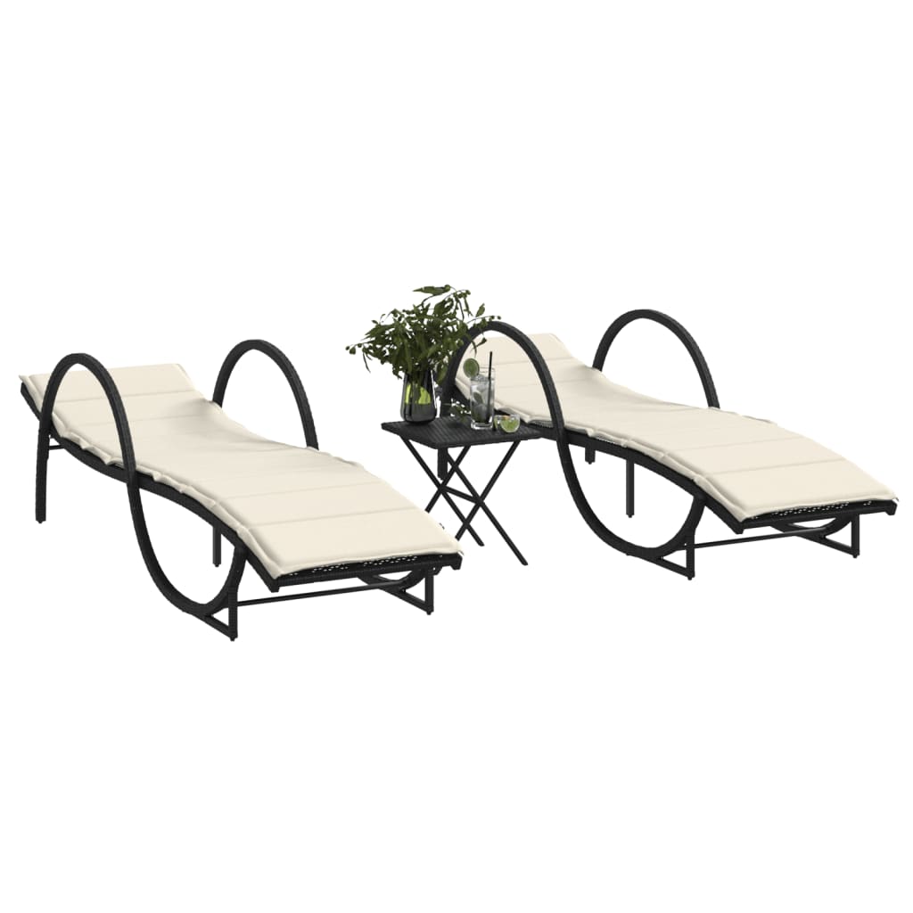 Sonnenliegen 2 Stk. Mit Tisch Poly Rattan