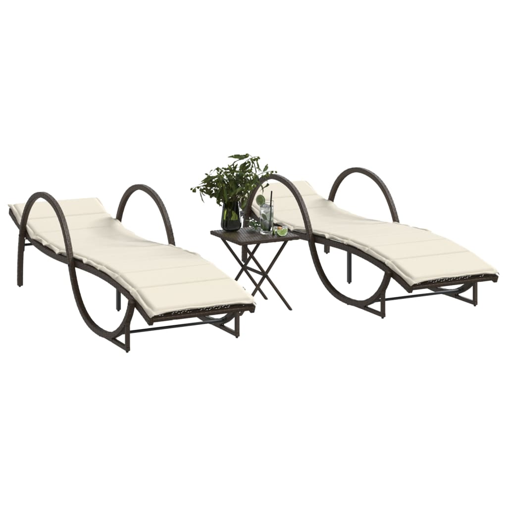 Sonnenliegen 2 Stk. Mit Tisch Poly Rattan