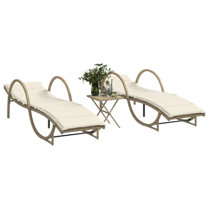 Sonnenliegen 2 Stk. Mit Tisch Poly Rattan