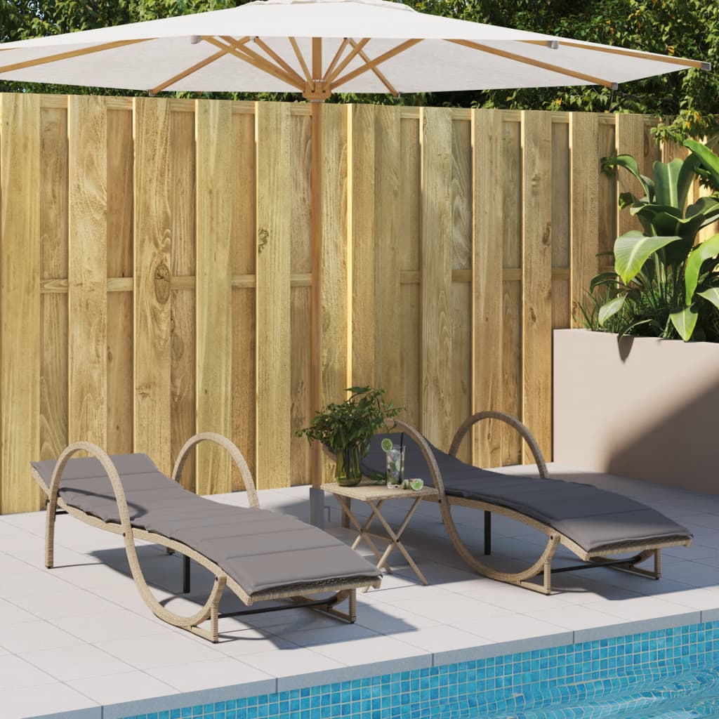 Sonnenliegen 2 Stk. Mit Tisch Poly Rattan