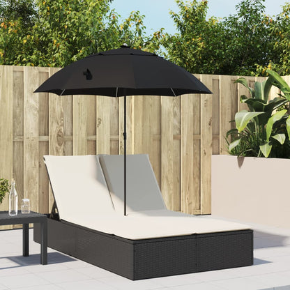 Doppel-Sonnenliege Mit Kissen & Sonnenschirm Poly Rattan