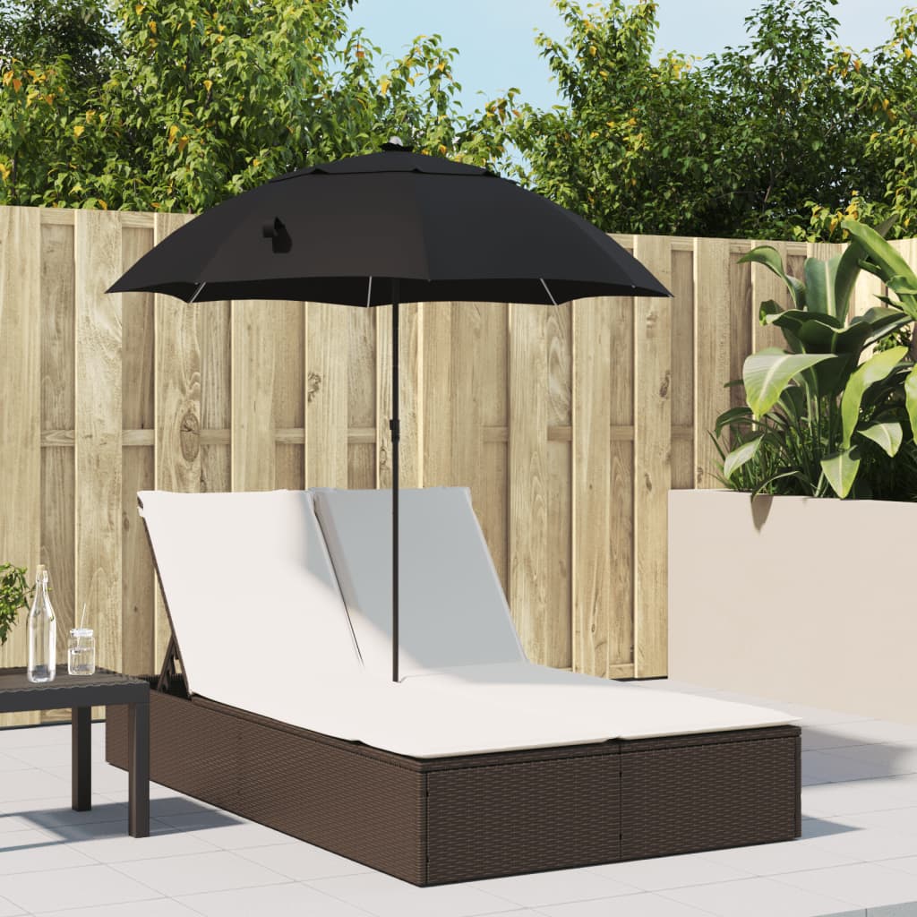 Doppel-Sonnenliege Mit Kissen & Sonnenschirm Poly Rattan