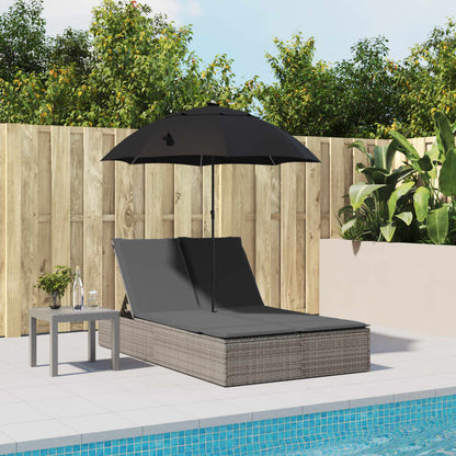 Doppel-Sonnenliege Mit Kissen & Sonnenschirm Poly Rattan