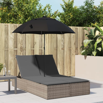 Doppel-Sonnenliege Mit Kissen & Sonnenschirm Poly Rattan