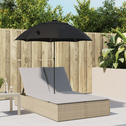 Doppel-Sonnenliege Mit Kissen & Sonnenschirm Poly Rattan