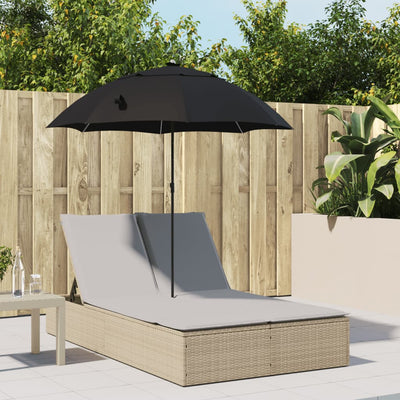 Doppel-Sonnenliege Mit Kissen & Sonnenschirm Poly Rattan