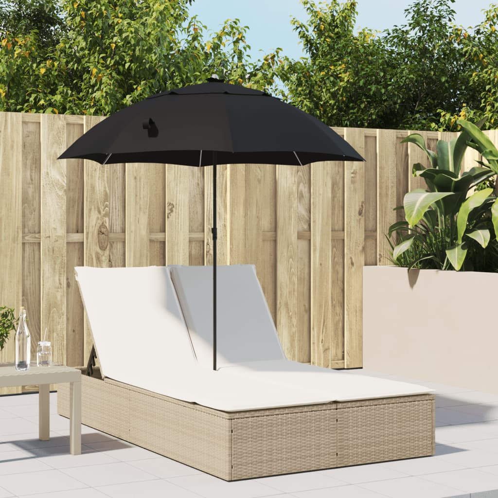 Doppel-Sonnenliege Mit Kissen & Sonnenschirm Poly Rattan