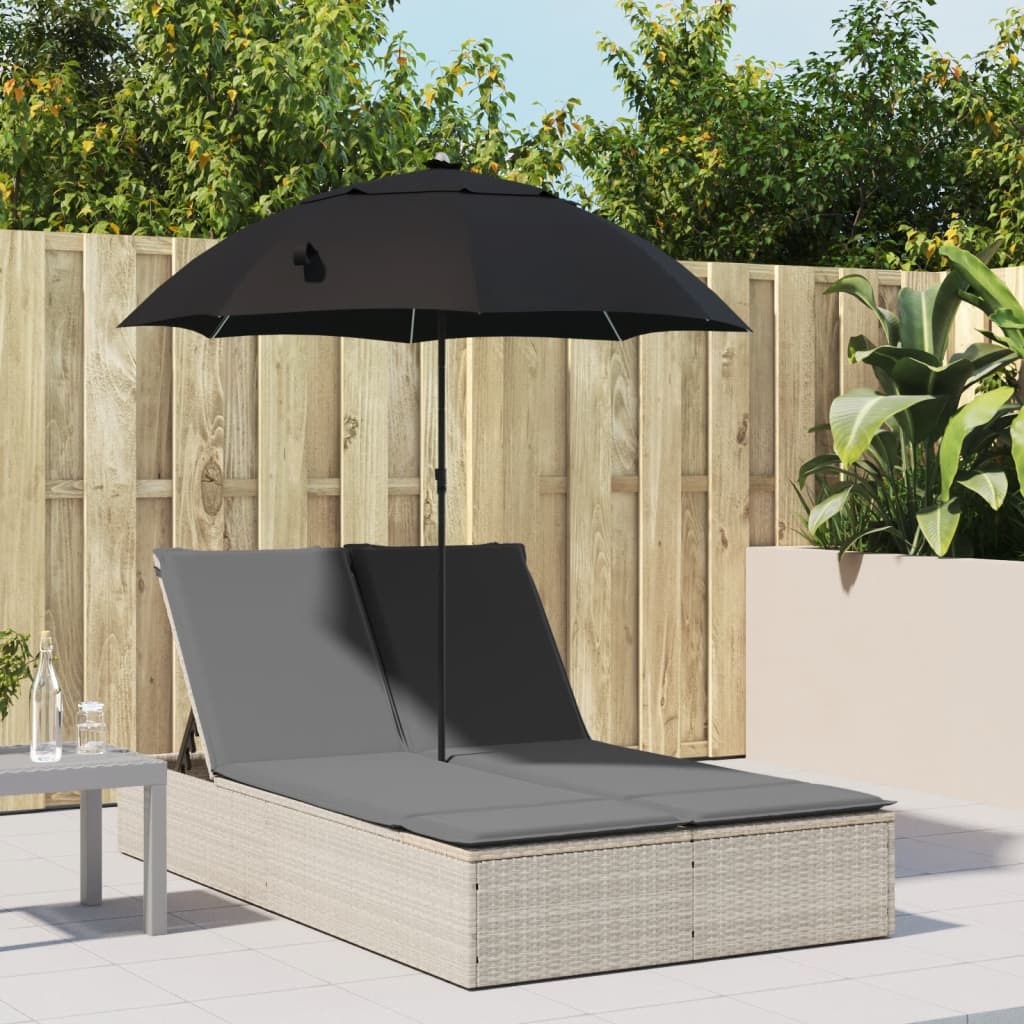 Doppel-Sonnenliege Mit Kissen & Sonnenschirm Poly Rattan