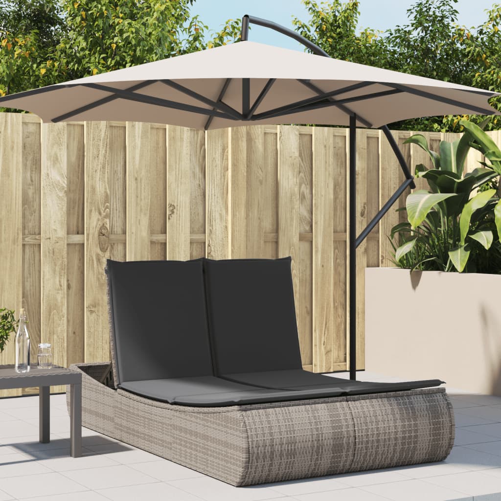 Doppel-Sonnenliege Mit Kissen Poly Rattan