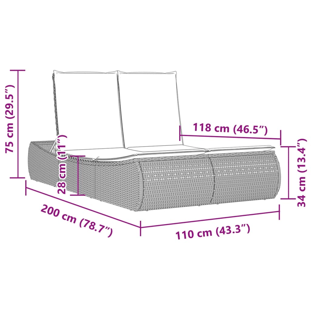 Doppel-Sonnenliege Mit Kissen Poly Rattan