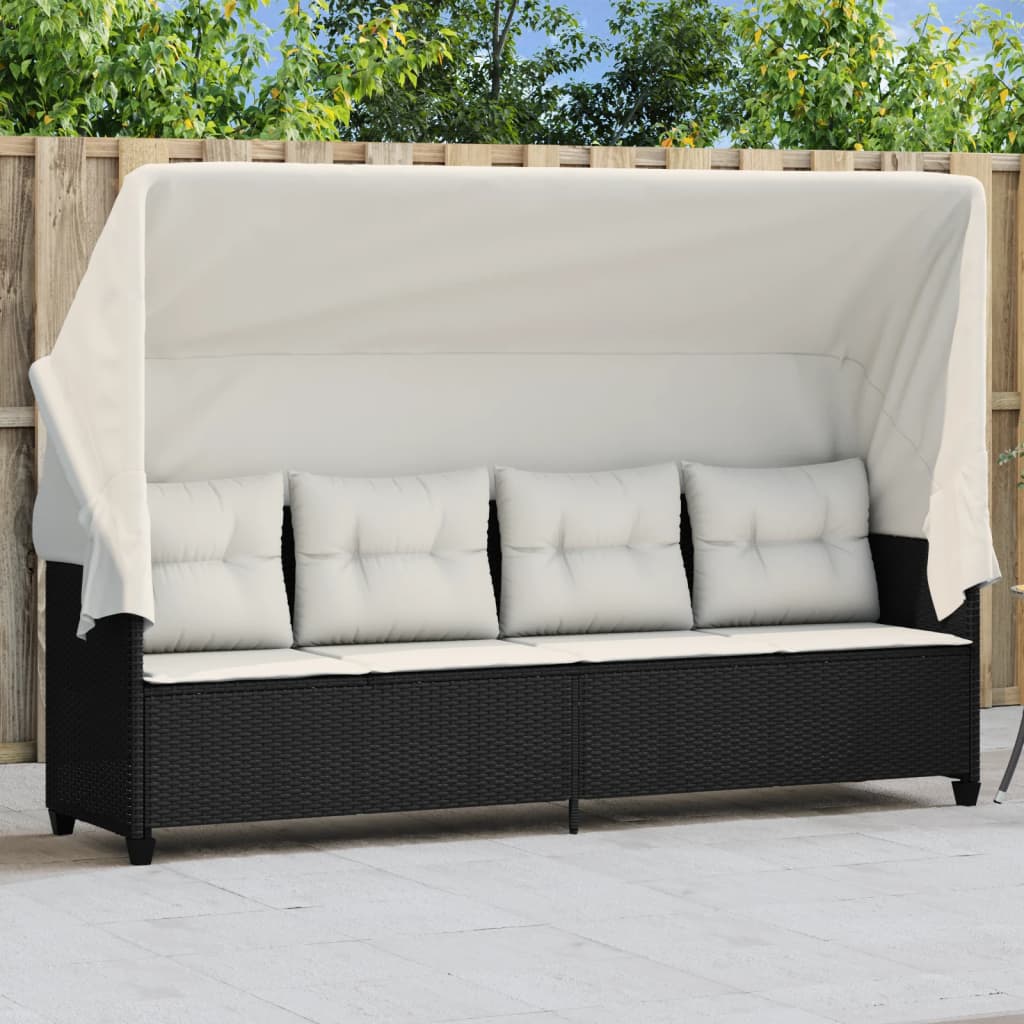 Sonnenliege Mit Dach Und Kissen Beige Poly Rattan