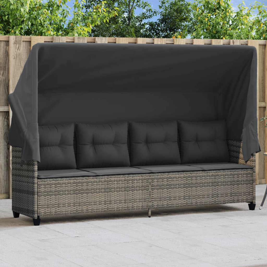 Sonnenliege Mit Dach Und Kissen Beige Poly Rattan