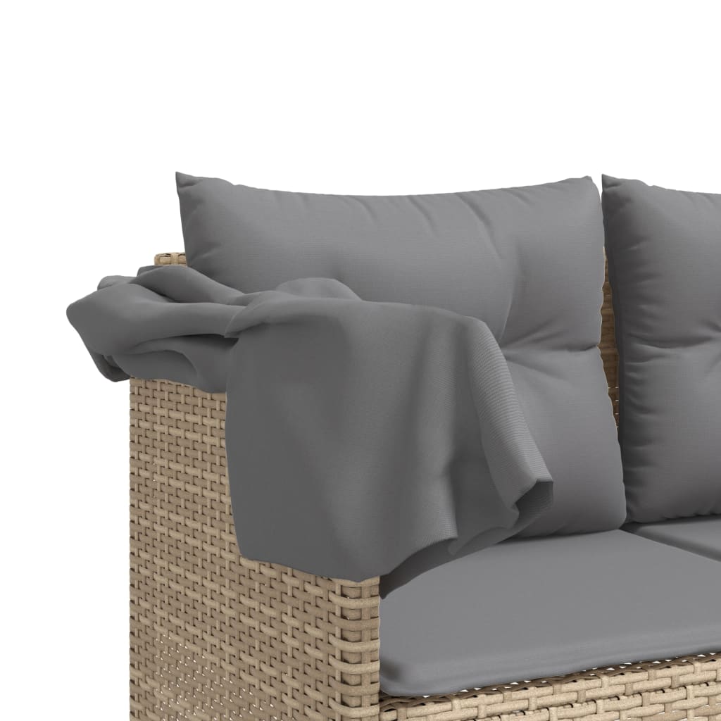 Sonnenliege Mit Dach Und Kissen Beige Poly Rattan