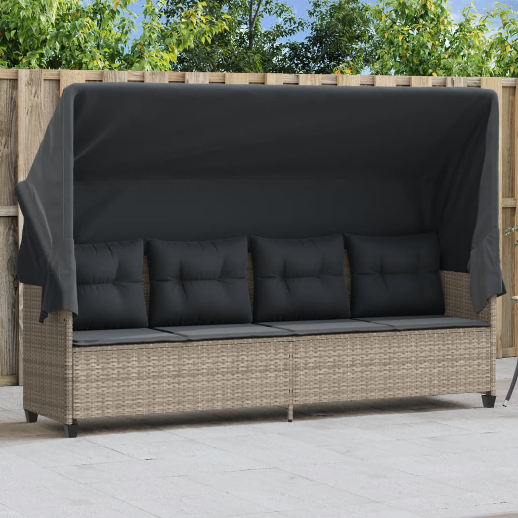 Sonnenliege Mit Dach Und Kissen Beige Poly Rattan