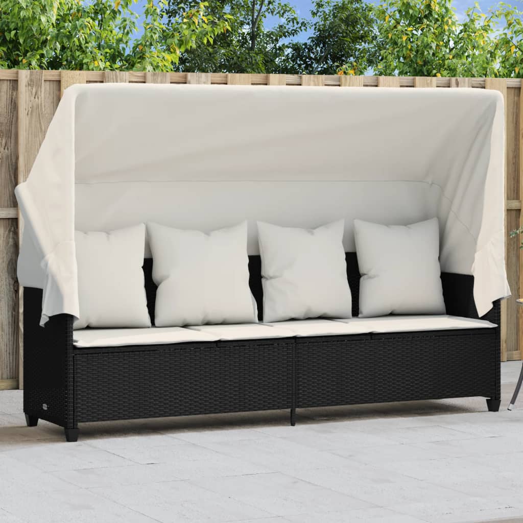 Sonnenliege Mit Dach Und Kissen Braun Poly Rattan