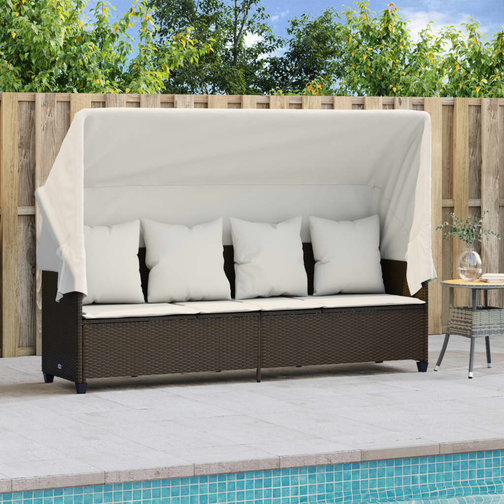 Sonnenliege Mit Dach Und Kissen Braun Poly Rattan