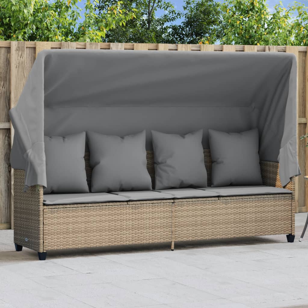 Sonnenliege Mit Dach Und Kissen Braun Poly Rattan