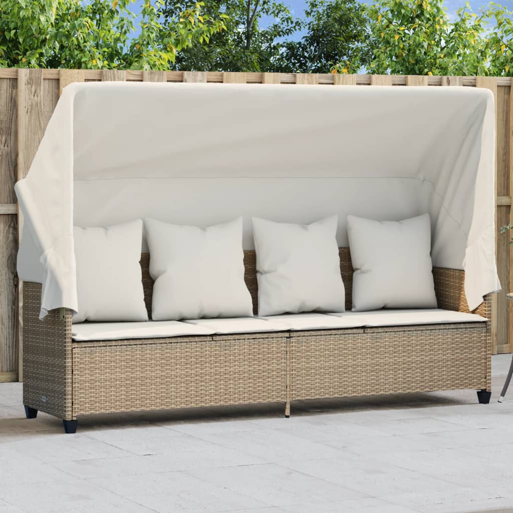 Sonnenliege Mit Dach Und Kissen Braun Poly Rattan