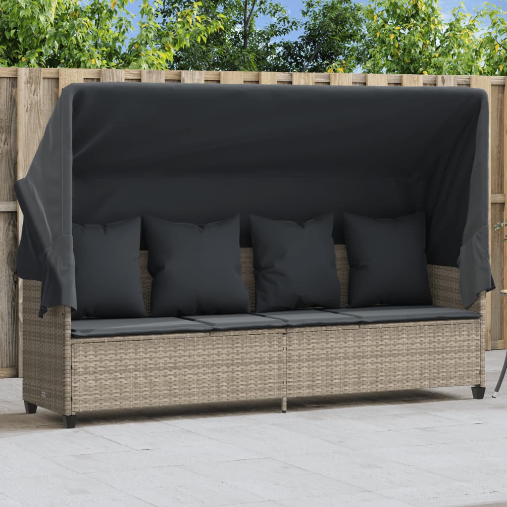 Sonnenliege Mit Dach Und Kissen Braun Poly Rattan