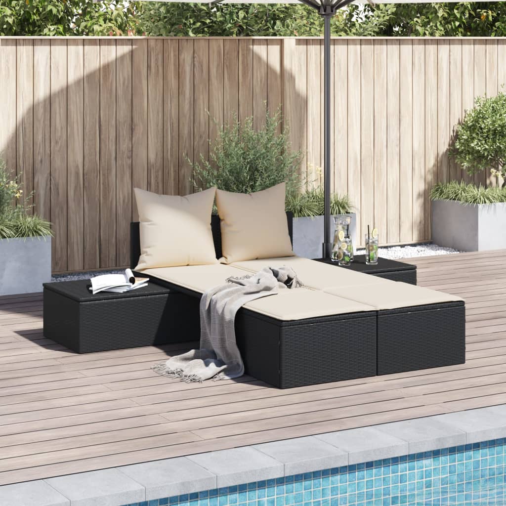 Doppel-Sonnenliege Mit Kissen Poly Rattan