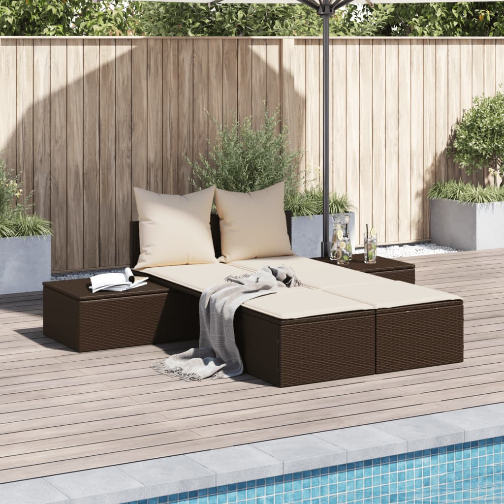 Doppel-Sonnenliege Mit Kissen Poly Rattan