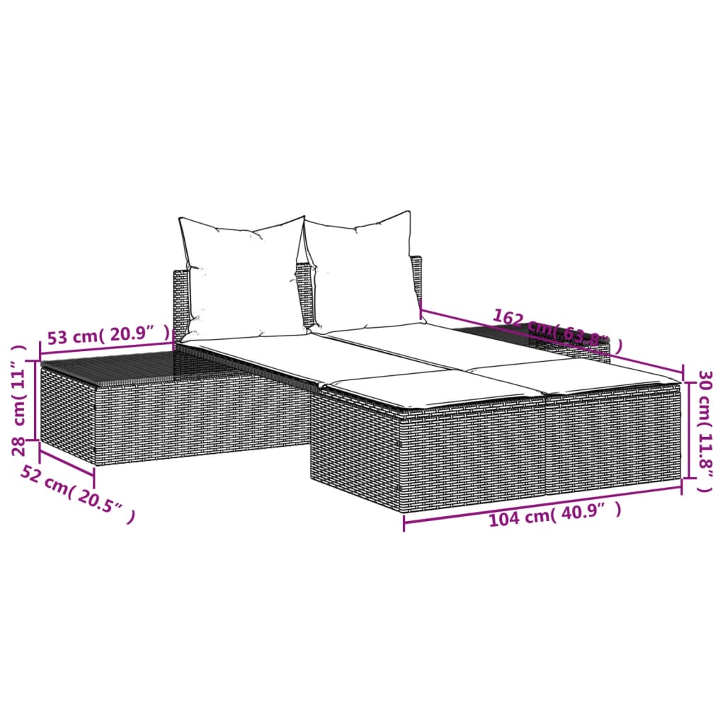 Doppel-Sonnenliege Mit Kissen Poly Rattan