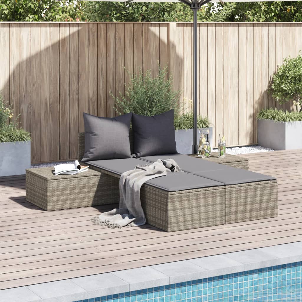 Doppel-Sonnenliege Mit Kissen Poly Rattan