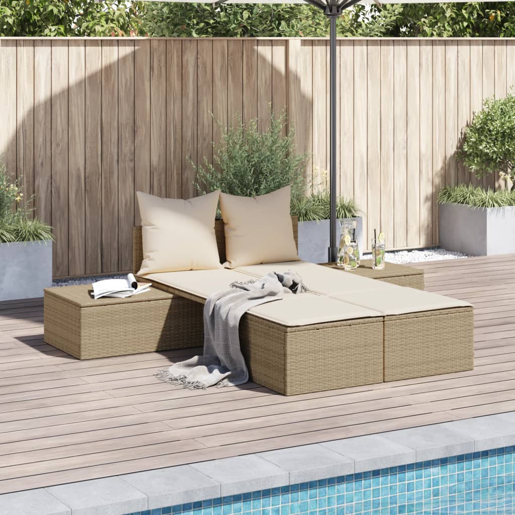 Doppel-Sonnenliege Mit Kissen Poly Rattan